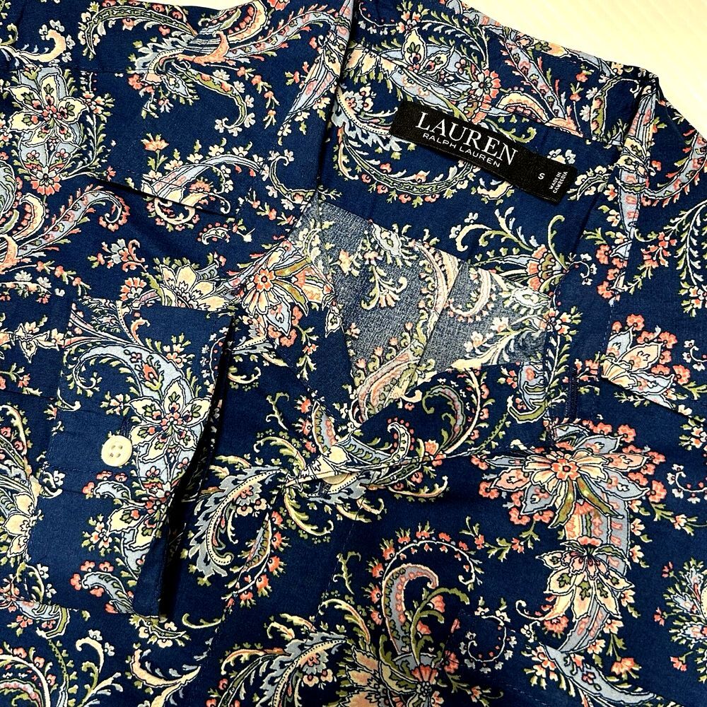 NWT Lauren Ralph Lauren Women S Long Sleeve Collar Paisley Print Sleepshirt